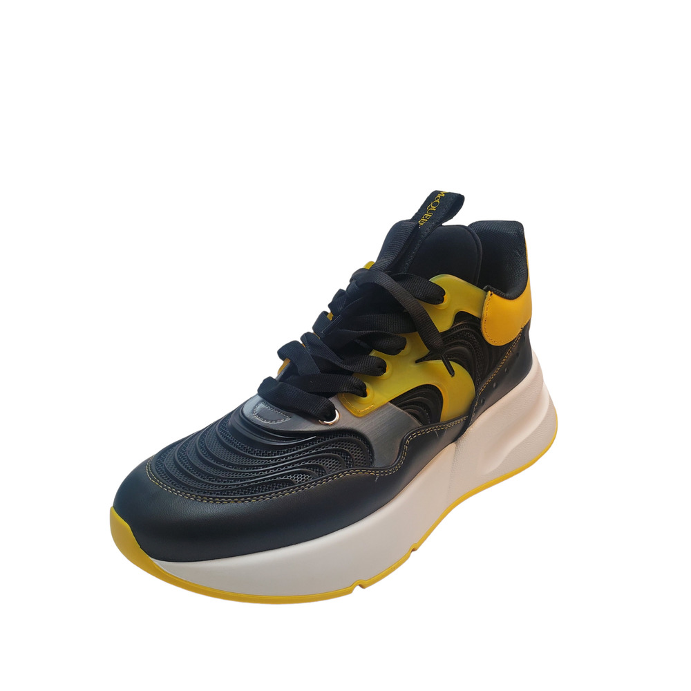 Alexander Mcqueen Mens Shoes Joey Leather Sneakers Black Yellow Green